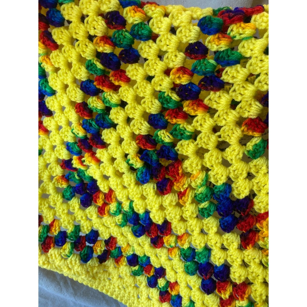 Crocheted Afghan Nice Bright Colors Vintage